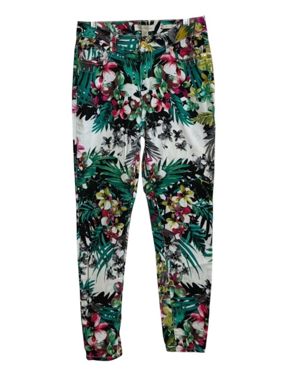 Nicki Minaj Tropical Floral Jeans - Green, Pink, Black Jr. Size 7/8. Like new.